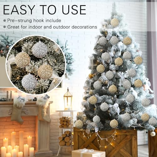 Lyrow 24 Pcs 4" Christmas Ball, Champagne Gold,Silver