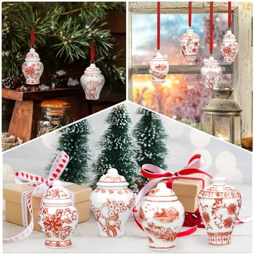Peryiter 12 Pcs Red Ginger Jar Christmas Ornaments, Mini Hanging Decor