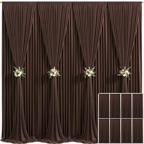 8 Panels Brown Backdrop Curtain for Parties Wedding Wrinkle Free Brown Photo Curtains Backdrop Drapes Fabric Decoration for Birthday Party Baby Shower 40ft(W) x 10ft(H)