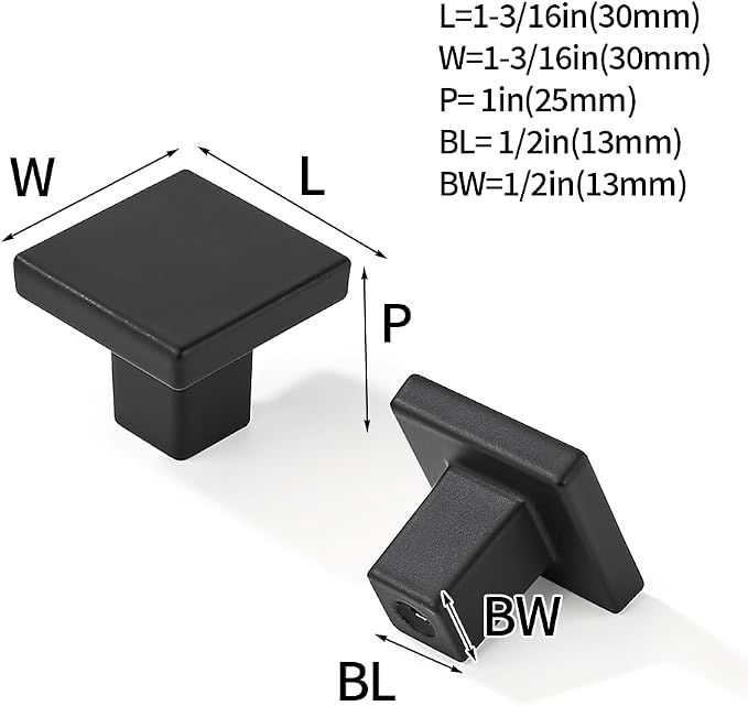 khtumeware 30 Pack Black Cabinet Knobs 1-1/4 inch(32mm) Solid Heavy Duty Square Bi-Fold Door Knob for Kitchen Bathroom and Dressing Table