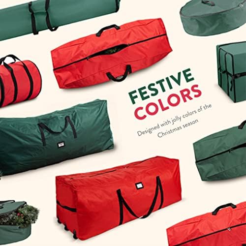 ZOBER Upright Christmas Tree Storage Bag With Drawstring Hem - Oxford Waterproof Fabric Christmas Tree Bag For Storage Box For Xmas - Strong, Durable Straps & Handles (Red W/Straps, 9 Feet)