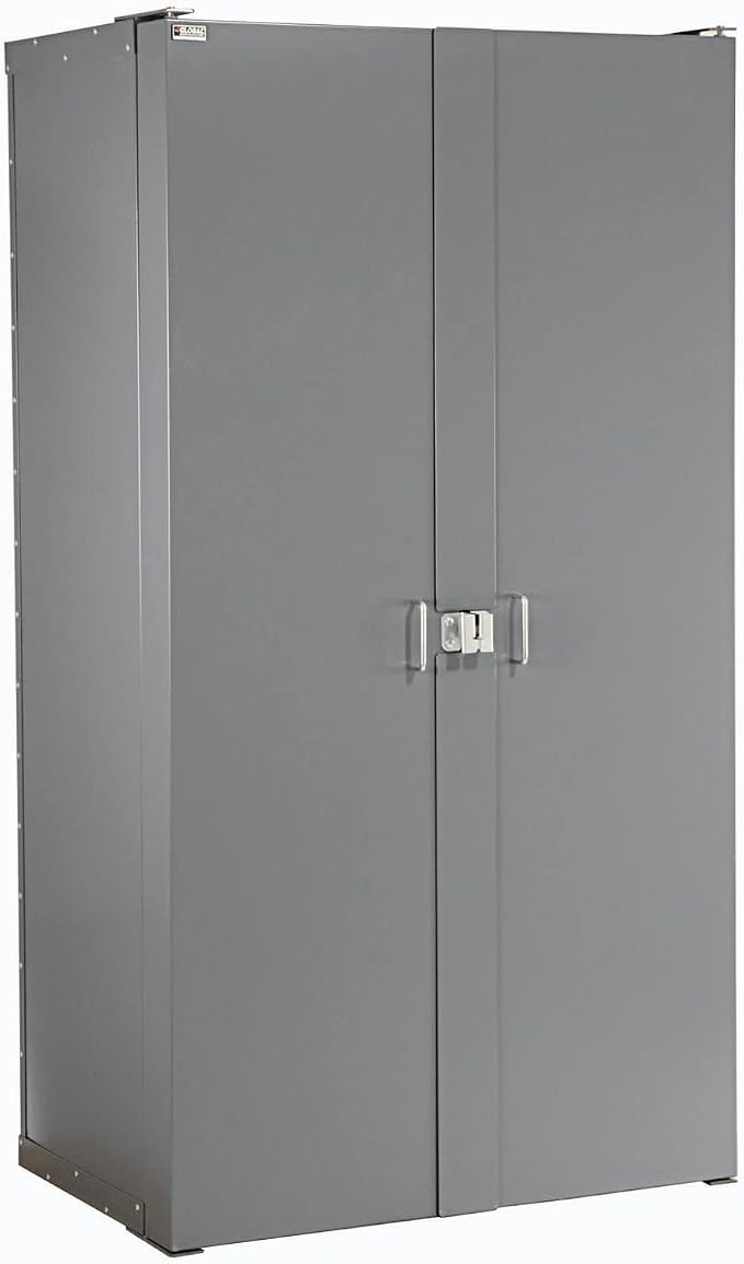 Global Industrial Deep Door Bin Cabinet, Includes 132 Blue Plastic Bins | Padlockable Steel Cabinet, 38"W x 24"D x 72"H, For Tool and Parts Storage, Assembly Required