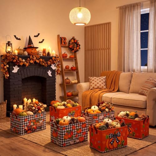 CHENGU 6 Pack Fall Storage Bins Collapsible Autumn Pumpkin Baskets for Home