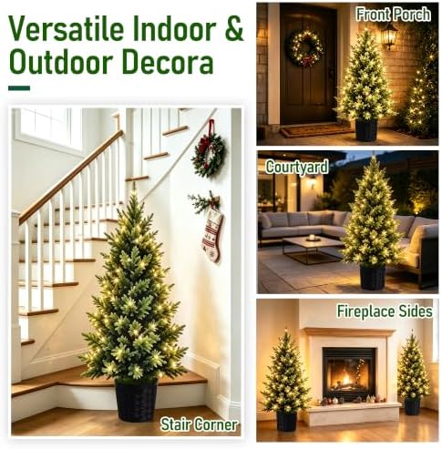 3FT Prelit Artificial Cedar Topiary Christmas Tree 120 Tips Potted Base