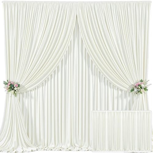 4 Panels Ivory Backdrop Curtain for Wedding Parties Wrinkle Free Ivory Photo Curtains Backdrop Drapes Fabric Decoration for Baby Shower Photoshoot 20ft(W) x 10ft(H)