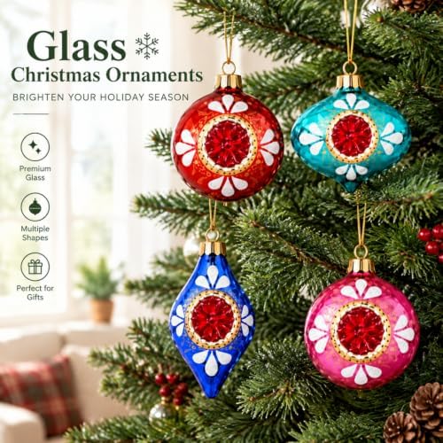 12 Pcs Vintage Glass Christmas Ornament Reflector Decor, Sparkling