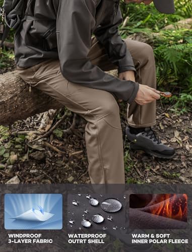 Stlight Mens Snow Ski Water Repellent Softshell Pants for Winter Hiking Fleece Lined Bottom Leg Zipper with 6 Zip Pockets