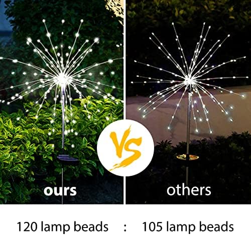 Solar Garden Firework Lights Outdoor Waterproof, 4 Pack Solar Powered Art Stake Twinkle Lighting for Outside Decor, 120 LED Sparklers String Lights for Yard Pathway Christmas Decorations(White)