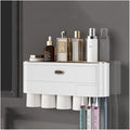 Toothbrush Rack Wall-Mounted Toothbrush Holder Punch-Free Multifunctional Storage Rack with Mouthwash Cup Toothpaste Squeezer Kit Bathroom Toothbrush Holder(C,Small)