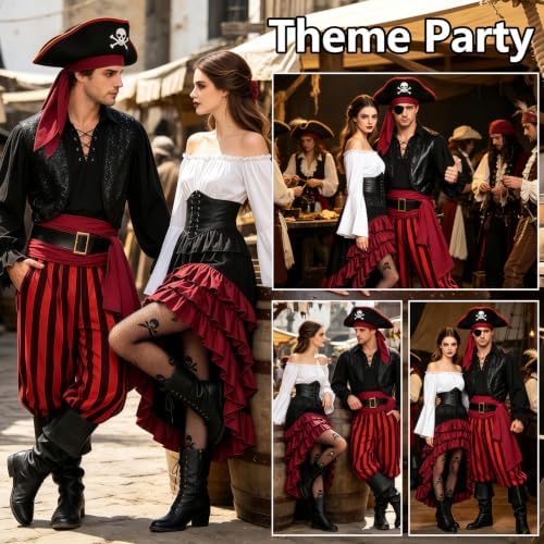 9pcs Adult Halloween Pirate Costume for Men with Accessories