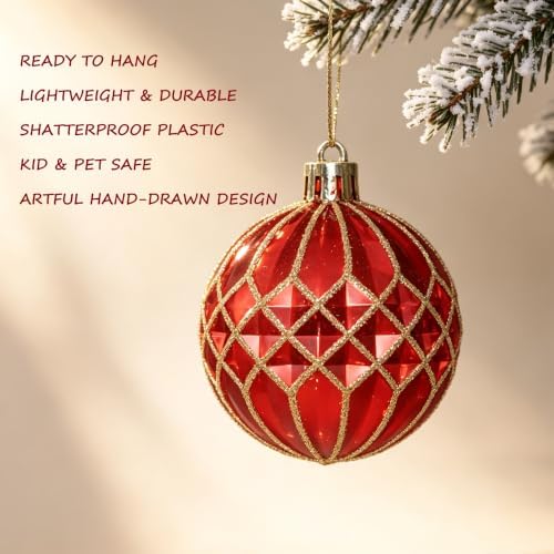 HipTree 116ct 1.18-6.5" Red Gold Christmas Tree Ornaments Decorations Set