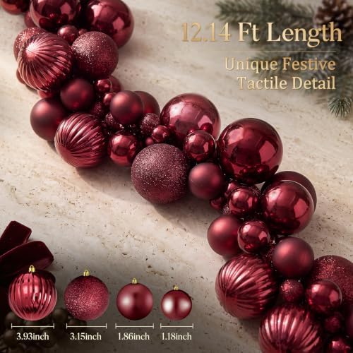 12.1 ft Christmas Ball Garland, Burgundy
