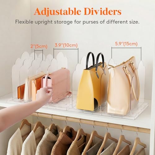 Lifewit Purse Organizer for Closet, 9.7" Tall Clear Handbag Shelf Dividers