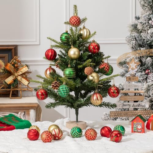 100Pcs Christmas Ball Ornaments Set, Assorted Shatterproof Christmas Ornament, Christmas Tree Theme Hanging Decoration for Xmas Tree/Holiday/Party/Home Decor (Gold & Red & Green)