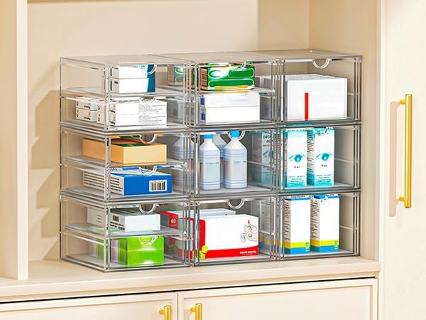 caktraie Acrylic Makeup Organizer, 4 Pack Drawer Organizer - Transparent Desktop Storage for Cosmetics, Office Supplies & More - Clear Organizers for Home & Office Use