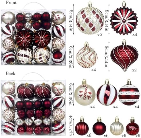 48 Pcs Christmas Balls Ornaments for Christmas Tree, Painted Shatterproof Plastic Decorative Baubles Hanging Ornaments for Xmas Tree Wreath Holiday Party Wedding Decoration, Wine Red