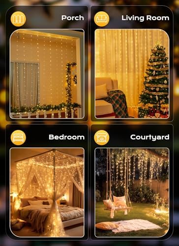 Brightown 2 Pack 300 LED Fairy Curtain Lights, 9.8ft x 9.8ft String Lights