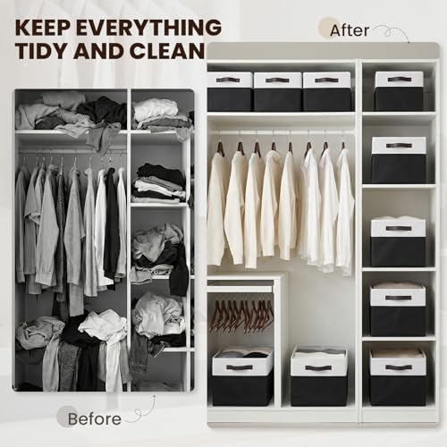 Criusia Large Storage Bins for Shelves 4 Pack, Closet Storage Baskets for Clothes Blanket Beddings Towels, Collapsible Fabric Closet Organizer Bins with Handles/ Laundry Room Organization