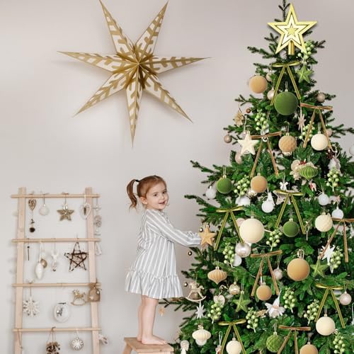 Hollowfly 95 PCS Velvet Christmas Tree Decor Set, Green, Brown, Beige