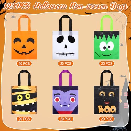 Sweetude 120 Pcs Halloween Tote Bags Bulk Halloween Trick Treat with Handle