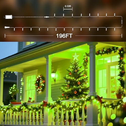 196 FT 500 LED String Lights Outdoor Indoor, Christams String Lights Waterproof 8 Modes & Timer, Fairy Lights Plug in for Bedroom, Weeding, Patio, Party, Christmas Decor (Green)