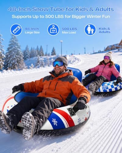 Inflatable Snow Tube with Canvas Cover & Backrest for Kids and Adults