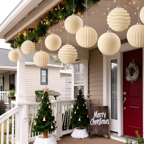 Syhood 4 Pcs 6 Inch Velvet Christmas Balls Large Ornaments, Cream