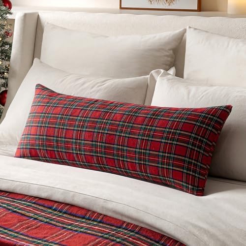 MIULEE Christmas Plaid Pillow Cover Scottish Tartan 14x36 Red