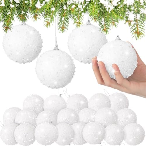 Lyrow 24 Pcs 3.15" Christmas Ball, White