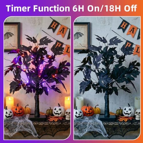 PEIDUO Halloween Tree Lights with Black Leaves Halloween Decorations