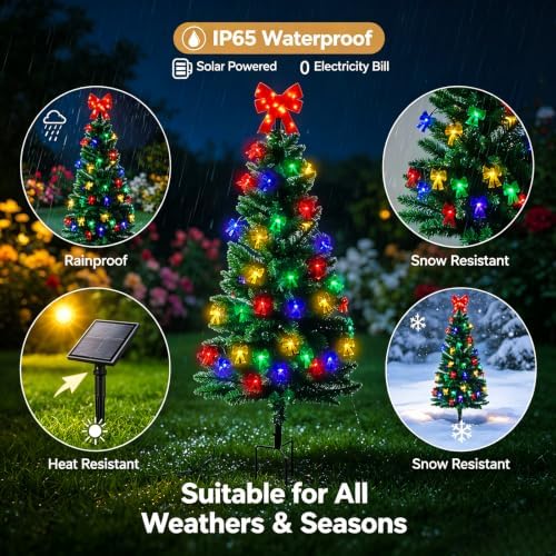 4FT Solar Christmas Tree with Bow Lights for Outdoor Christmas Decorations