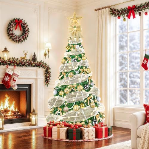 FUSPWEAO 6FT Pre-Lit Pop Up Christmas Tree with Lights for Holiday Decor