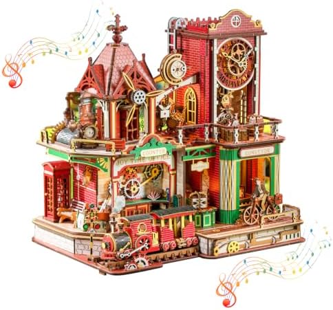 OZJAY Time Post Office DIY Miniature House Kit,3D Wooden Puzzles for Adults