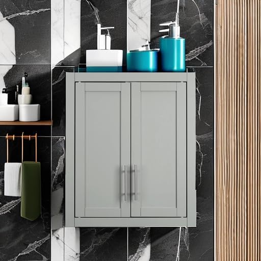 Crosley Furniture Savannah Wall Mounted Bathroom Storage Medicine Cabinet with Shelves, Gray