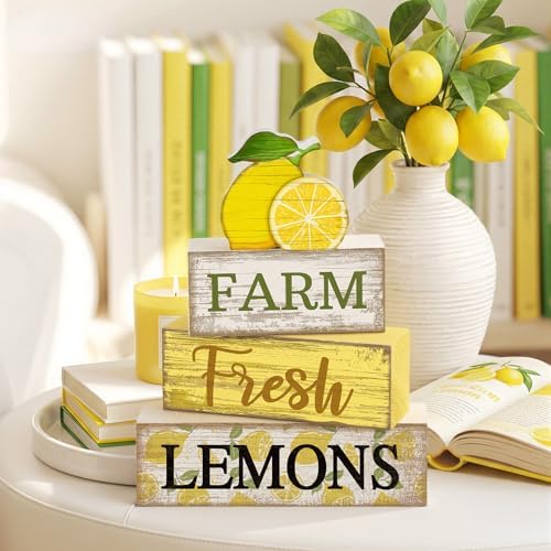 Moucuny 4 Pcs Summer Lemon Decor Summer Wooden Table Decorations