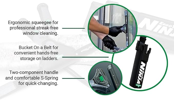 UNGER ErgoTec Ninja Kit 4-in-1: Squeegee, Scrubber, Holder, Cloth | Professional indoor/outdoor window cleaning; WNK12 advanced kit; complete 4-piece system