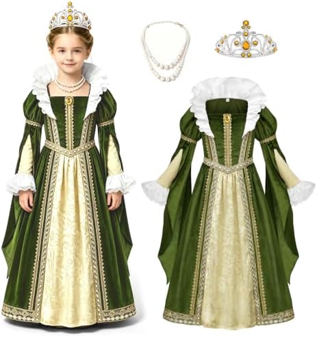 Relibeauty Queen Elizabeth Costume for Girls Dress Renaissance Medieval