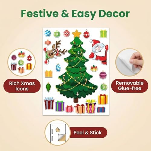 Magnetic Christmas Tree for Refrigerator, Soft Magnetic Set, Reusable Holiday Decor for Kids & Family, Lovely Xmas Decoration for Home, Kitchen, Office (Xmas Tree-A)