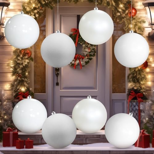 Yerliker 8 Pack 6 Inch Large Christmas Ornament Hanging Balls, White