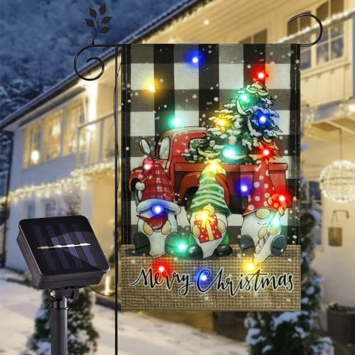 Lighted Christmas Gnomes Garden Flag Outdoor Decor, 12x18 In