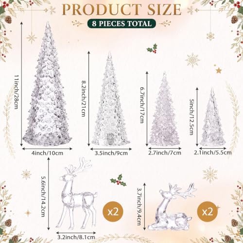 Amyhill 8 Pcs Reindeer and Christmas Clear Tree Decor, Crystal Xmas Decor