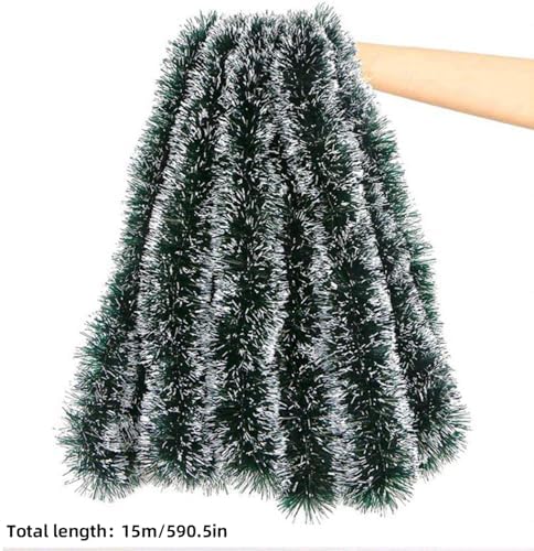 50 FT/15M Long Dark White Artificial Christmas Tinsel Garland Decorations DIY for Xmas Tree,Fireplace Mantel,Stairs Railing Outdoor Indoor Holiday Decor