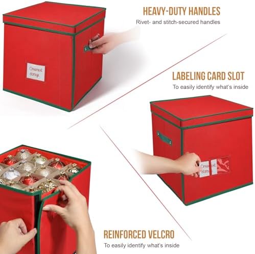 Premium Christmas Ornament Storage Box Keeps 64 3" & 4 Individual Trays ﻿