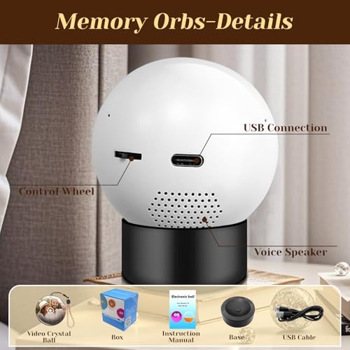 Memory Sphere Lamp, Crystal Ball Video Player 2.8" Memory Orbs Ornament 4GB Uploadable Videos & Photos, Personalized Unique Desk Night for Couples Friends Birthday Christmas (Black Memory Orb)
