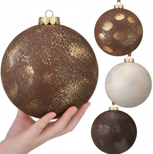 6 Pcs 6'' Large Neutral Christmas Ball Ornaments Brown Beige Tan