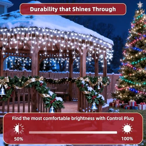 612 LED 60ft Christmas Lights with 136 Drops, 12 Lighting Modes Cool White Christmas Decoration Twinkling Lights Dimmable, Timer Outdoor Waterproof Fairy Lights for Indoor Garden House Eaves Roof