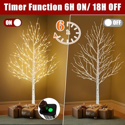 EAMBRITE Lighted Birch Tree, 6ft Prelit White Christmas Trees Outdoor 2Pack