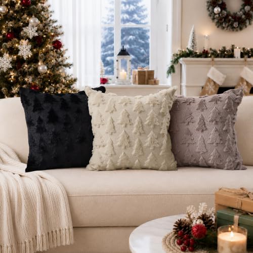 DFXSZ Christmas Tree Pillow Covers 18x18 Set of 2 Christmas Decor Black