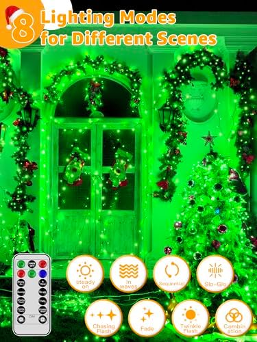 BrightChristmas 500 LED 164 FT Christmas Lights, Waterproof Outdoor String Lights with Remote and Timer, Christmas Tree Lights with 8 Modes Dimmable, Fairy Lights for Holiday Decor (Green)