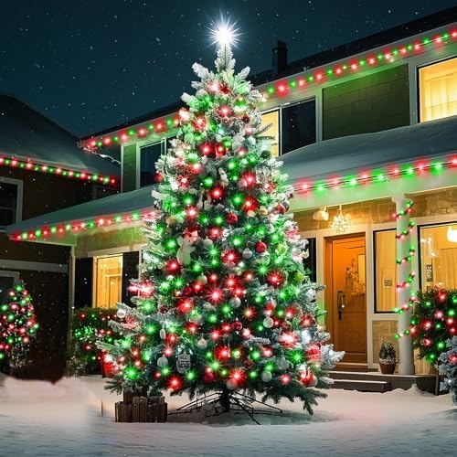 KNONEW Outdoor Christmas Lights 500 LED 197ft String Lights 8 Modes & Memory Fairy Light Plug in Waterproof LED String Lights for Xmas Yard Tree Wedding Decoration (Red and Green)